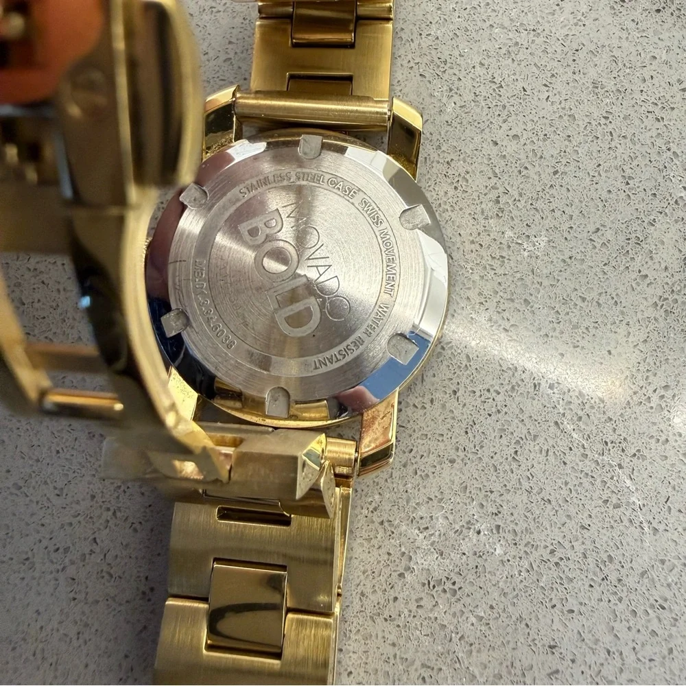 Movado Women's BOLD All Gold Stainless Steel Crystal Dot 36mm Watch New Battery